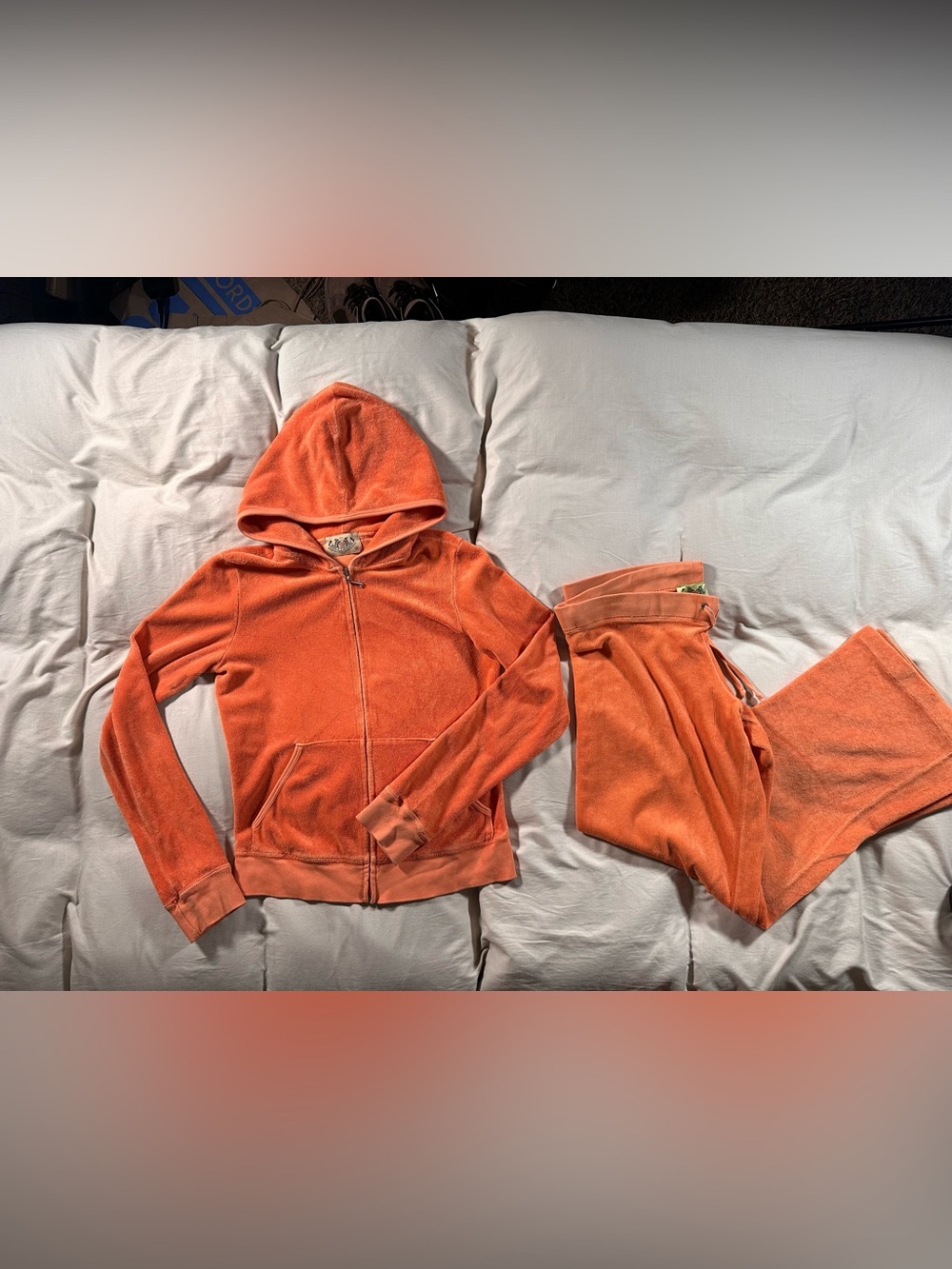 Juicy Couture Vintage Made In USA Orange Velour Track Suit Y2K Rare M/L Set
